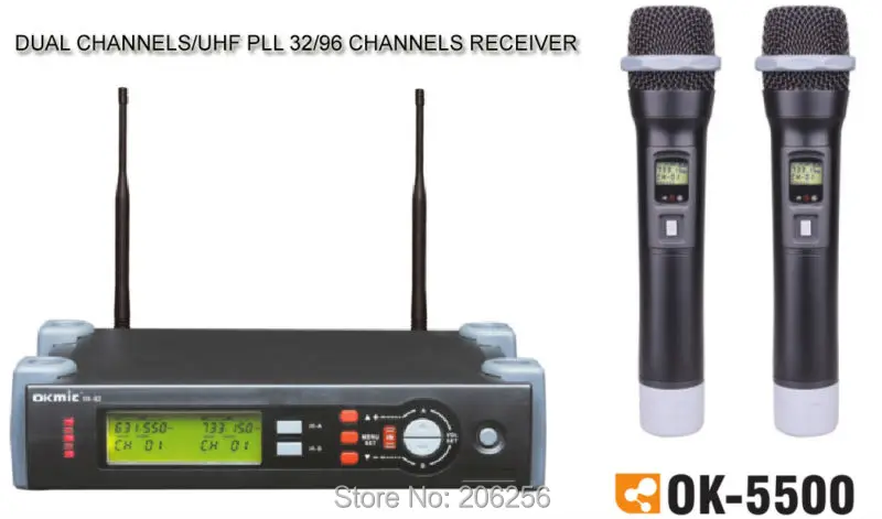 Профессиональный OKMIC UHF/PLL Настоящее Разнообразие беспроводной микрофон системы, беспроводной 5500 H двойной ручной передатчик