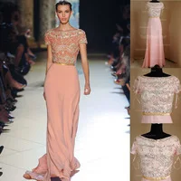 Elie Saab Dresses For Sale Elegant A Line Scoop Neck Beaded Bodice short sleeves Evening Dress ES01