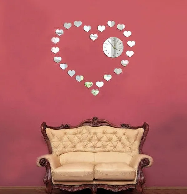 Милая Любовь 3D акриловая наклейка для зеркала, DIY сердца декоративные зеркальные настенные часы, акриловые зеркальные настенные часы