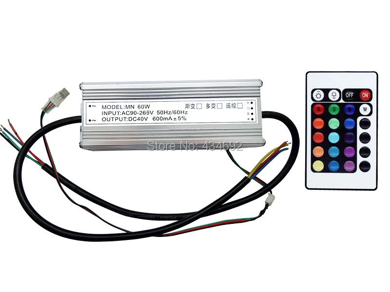 IP67 Водонепроницаемый 60 Вт cветодиодный драйвер RGB AC90-265V DC40V 600MA с пультом дистанционного управления с памятью Функция трансформаторы системы освещения