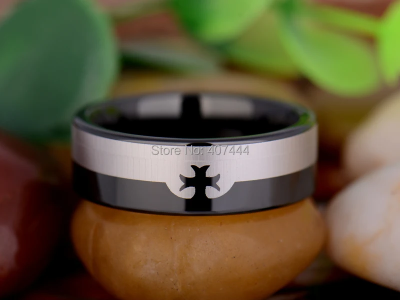 Бесплатная доставка YGK JEWELRY Лидер продаж 8 мм черный труб Masonic крест тамплиеров Вольфрам обручальное кольцо из карбида
