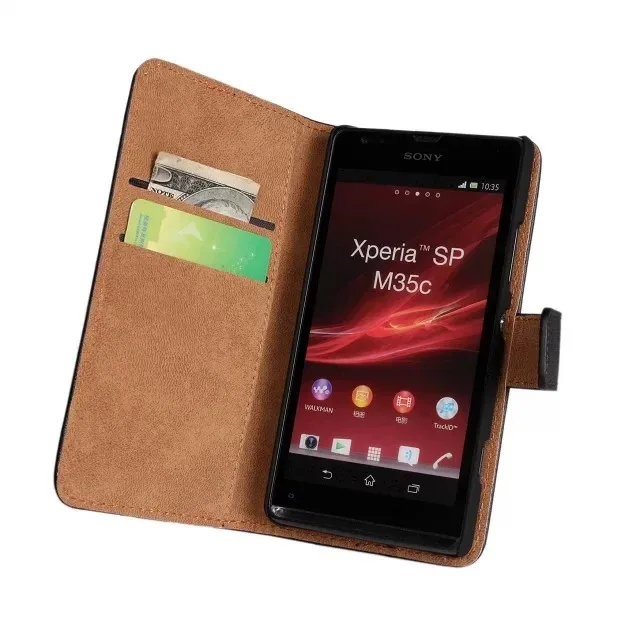 Черный кошелек из натуральной кожи для sony Xperia SP M35h Роскошный чехол из натуральной кожи для Xperia M35h Высокое качество