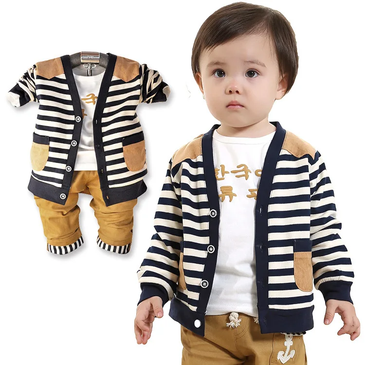 Anlencool/Коллекция 2019 года, пальто Roupas Meninos, новая Корейская одежда для малышей, весенний кардиган в полоску из трех предметов, брендовая