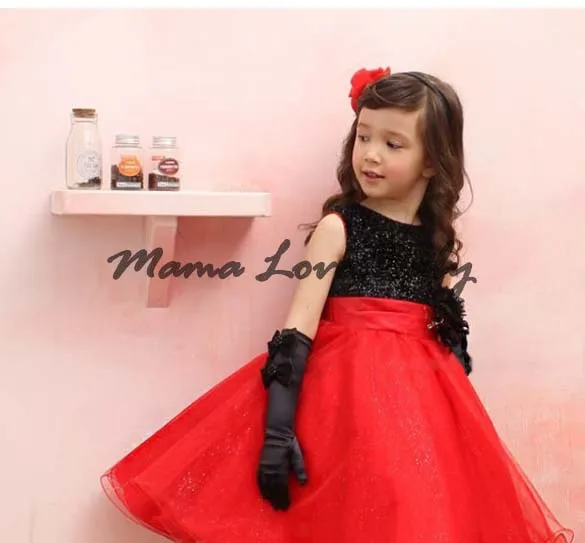 vestido de festa infantil vermelho e preto