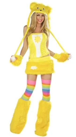 Уникальный дизайн желтый медведь костюмы пикантные костюмы для взрослых 3S1128 пушистый для женщин пикантные животных