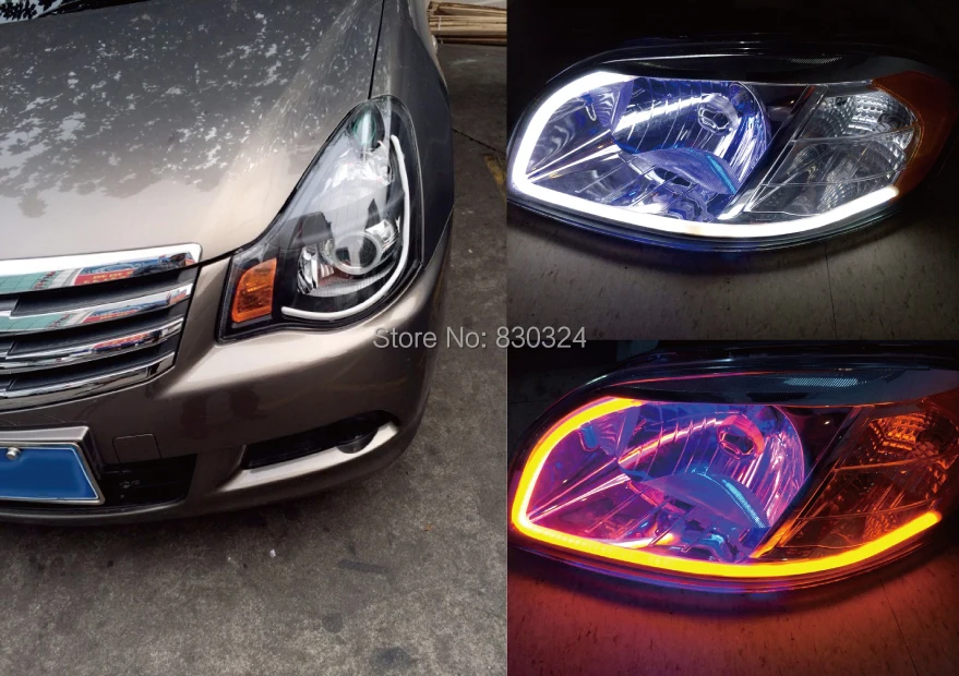 2x60 см трубка стиль DRL бело-янтарный горки фары СВЕТОДИОДНЫЕ Полосы Гибкий Мягкий Светодиодный дневной ходовой свет с поворотным светом