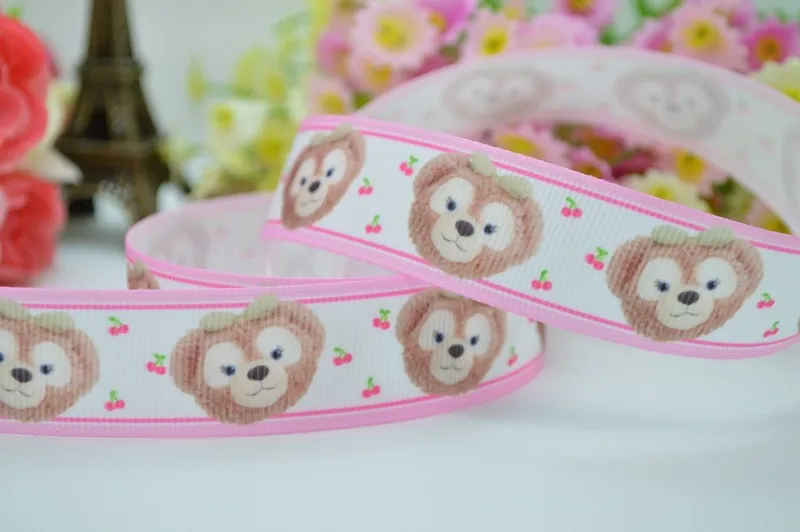 Duwes 7/" 22 мм медведь розовый печатных полушерстяной лентой, hairbow DIY ручной одежды материалы 50 ярдов oem
