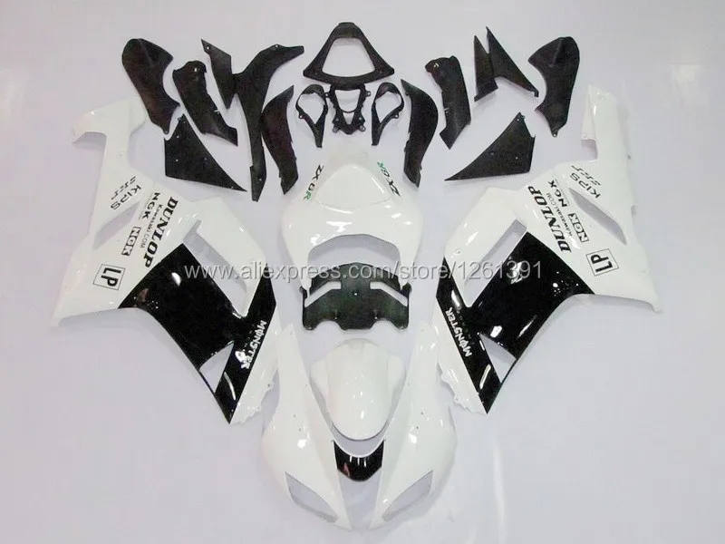 Бесплатный заказ обтекателя комплект для KAWASAKI NINJA ZX 6R 636 07 08 ZX-6R 07-08 ZX6R 2007 2008 ZX 6R 07 08 Обтекатели белого и черного цвета