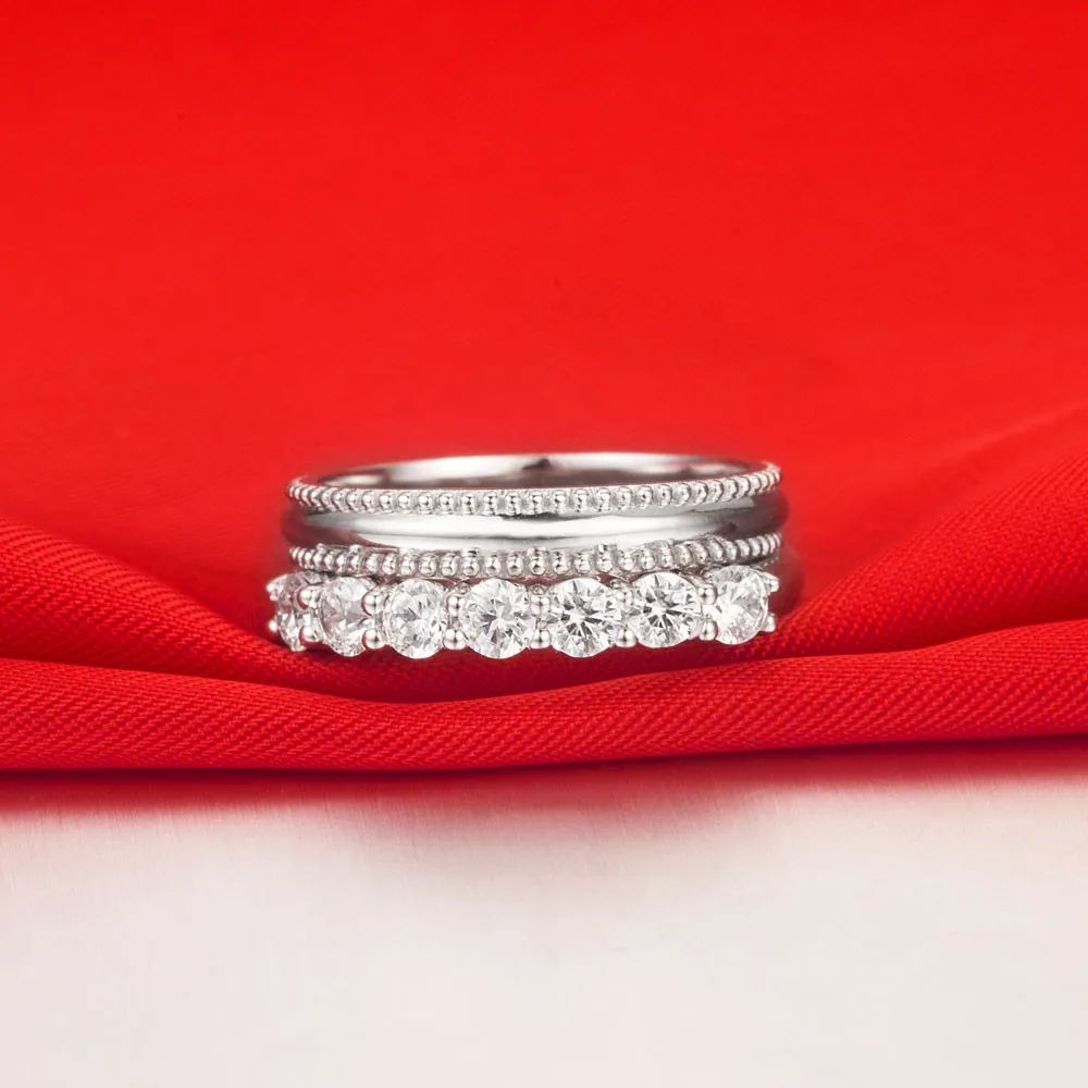 THREEMAN 0.7Ct бриллиантовые кольца для пар Solitaire влюбленные романтическое Серебро Белое золото Цвет Любовь Синтетические Кольца Бриллианты