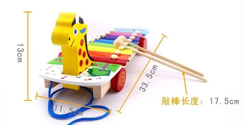 Детские деревянные Животные Жираф ксилофон трейлер ребенок backguy музыкальная игрушка деревянный ритм-палочки
