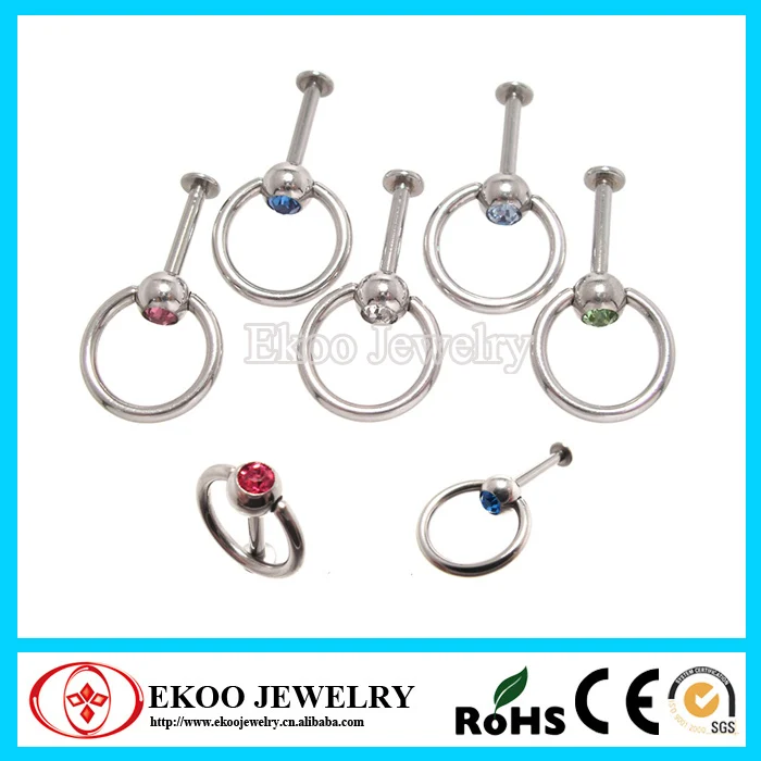 140417020T 316L Surgical Steel Slave CZ Gem Labret Custom Lip Rings