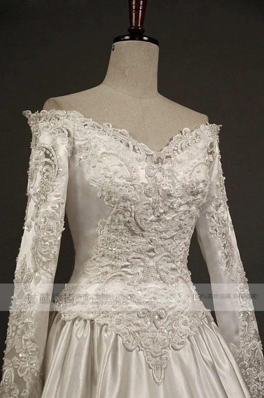 Новая мода vestido формальная Роскошная королевская поезд бисером груши Свадебное бальное платье с длинными рукавами кружева мать невесты платья