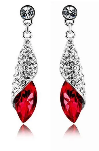 Pendientes Brincos Роскошные Длинные Diamante Серебряный Красный Кристалл серьги Красный горный хрусталь украшения