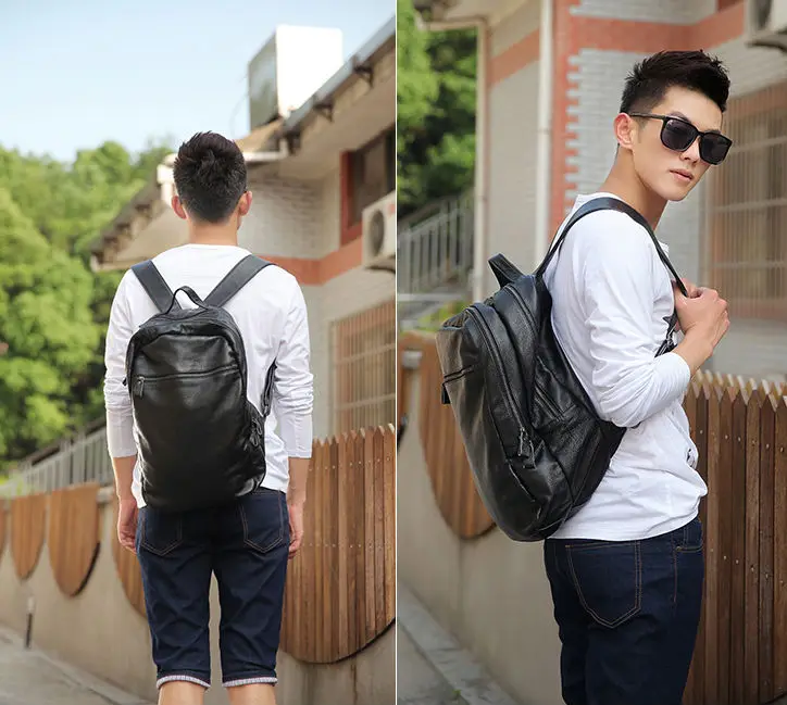 Заводская цена модный простой стиль мужской черный коричневый натуральный кожаный рюкзак дорожная сумка школьная сумка для книг M156