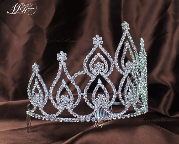 Красота Pageant тиара с гребень для волос прозрачные стразы Корона Diamante свадебный головной убор невесты костюмы для Для женщин