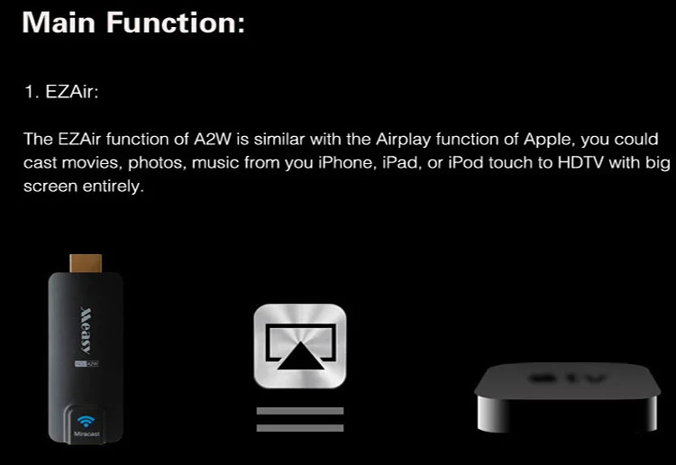 Measy A2W HDMI Miracast Wifi Дисплей ТВ приемник беспроводной ключ Ezcast Dlna Airplay tv Stick для Android IOS Windows