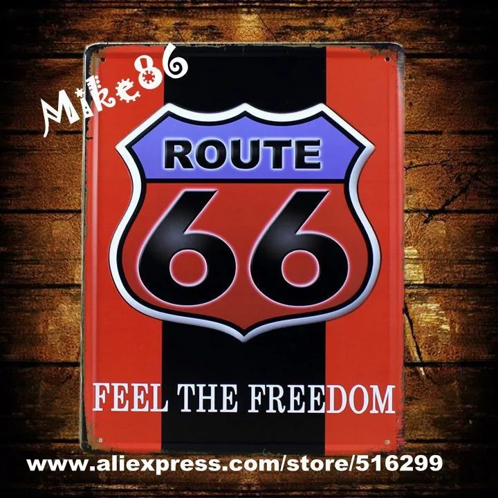 [Mike86] Красный Route66 покраска металла Дом олова Признаки Декор стен в стиле ретро Рождественский подарок смешать товар 20*30 см a-818
