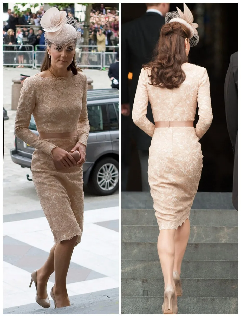 Kate Middleton красивые кружевные свадебные вечерние платья с длинным рукавом, облегающие вечерние платья до колен, платья знаменитостей K17