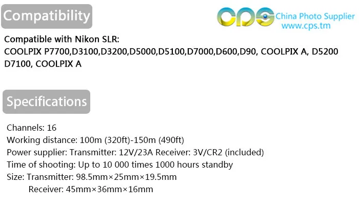 16-канальный беспроводной затвор камеры открывания дверцы для Nikon D3100 D3200 D5100 D600 D90 D7000 D5000 D5200 D7100