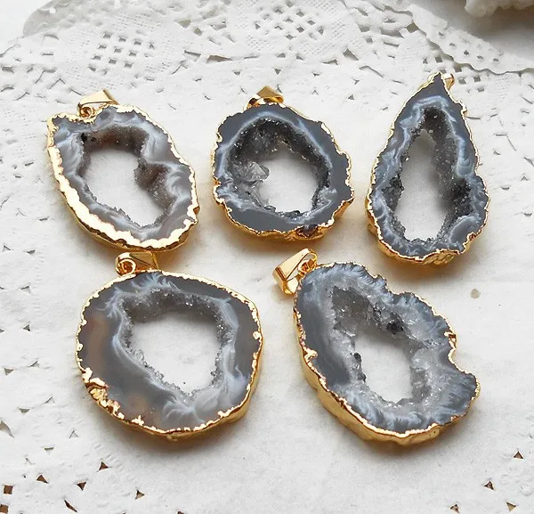 YA0757 Geode камень: Агат срез Друза кулон