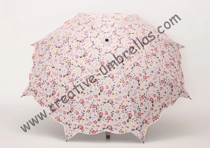 Зонтики листьев лотоса, 100% солнцезащитный крем, UPF> 50 +, ladies'parasol, с цветочным принтом, 210 т черный серебряное покрытие, Вишня зонтик, два раза