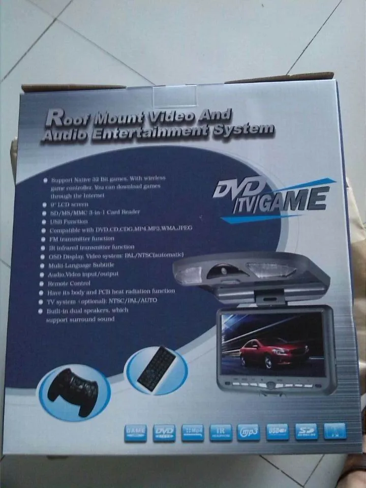 Flash Deal Free Shipping 9 " Roof Mount Car DVD Player with 32bit Game/MPEG4/USB/SD/FM/IR+3pcs IR wireless headphones For Free 12