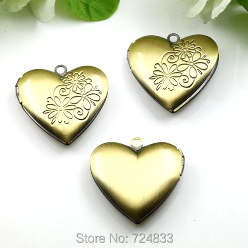 25 мм винтажная Античная бронзовая Щетка Openable Heart Wish Box Молитва фото медальон Цветок Кулон европейские Подвески оптом