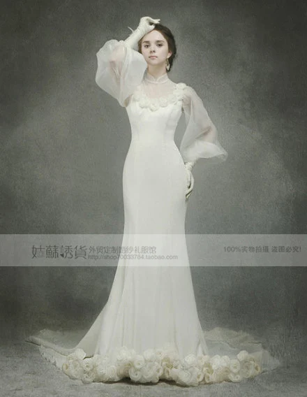 2018 Мода невесты Длинные vestidos формальные высокое средства ухода за кожей шеи с длинным рукавом свадебное платье Цветы на заказ Русалка