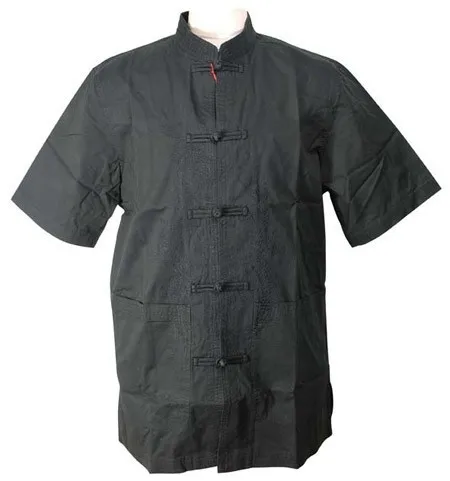 Новинка хлопок Китайская традиционная Мужская рубашка для кунг-фу топ с короткими рукавами Размер S до XXXL Черный YF1150