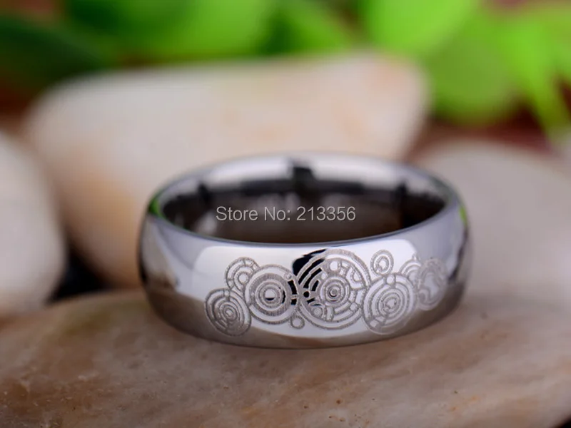 Дешевые цены Бесплатная доставка 2013 США Лидер продаж 8 мм Серебряный купол Доктор Кто лорд одно кольцо Мужская Вольфрам карбида
