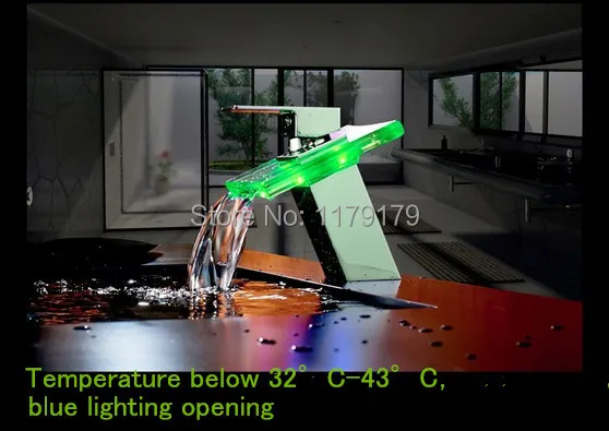 LED бассейна LED 3 вида цветов Водопад кран холодной и горячей кран, медь хром отделки кран