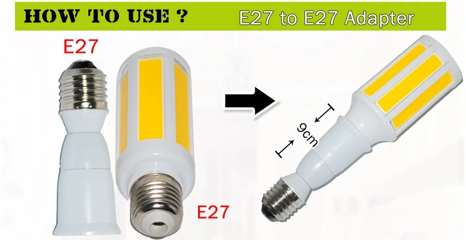 Бренд Foxanon E27 мужчина к E27 женский светодиодный лампочка CFL лампы конвертер разъем адаптера 9 см Дополнительная лампа держатель 1 шт./лот