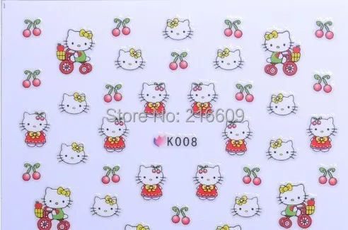Наклейка на палец 22 листа/партия Смешанные 11 видов конструкций 3D hello kitty наклейки для ногтей украшения K001-011