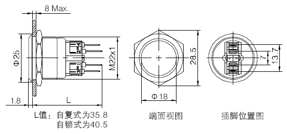 ELEWIND 22 мм 1NO1NC кнопка с самовозвратом(PM221F-11/S