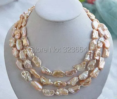 3row 20 мм розовый барокко Кеши возрождается бива жемчужное ожерелье