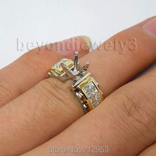 Принцесса 5x5 мм одноцветное 18kt двухцветное золото 1.28ct Установка обручальное кольцо для Для мужчин Для женщин