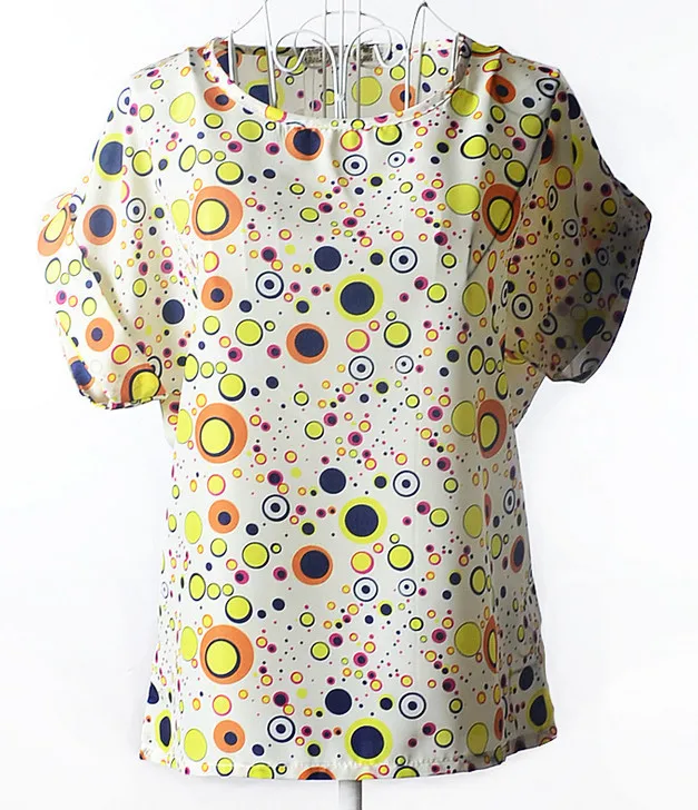Женская летняя шифоновая футболка размера плюс с коротким рукавом и цветным принтом для женщин, свободные футболки с рукавами «летучая мышь», топы, размер S-XXL, Прямая поставка