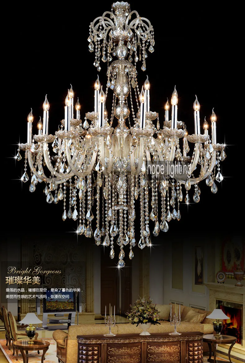 Lustres de Cristal Iluminação de Cristal Candelabro de Cristal de Luz Lustre de Cristal Luxuoso Estilo Europeu Iluminação Grandes Contemporânea Grande Hotel Cristal Centrais Candelabros Champagne Antigo Luzes e Iluminação
