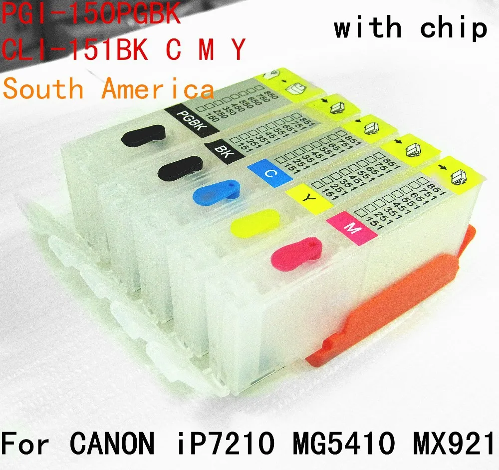 PGI-150 BK CLI 151 многоразовый картридж для canon PIXMA IP7210 MG5410 MX721 MX921 MG5510 IX6810 принтер с чипом 5 цветов