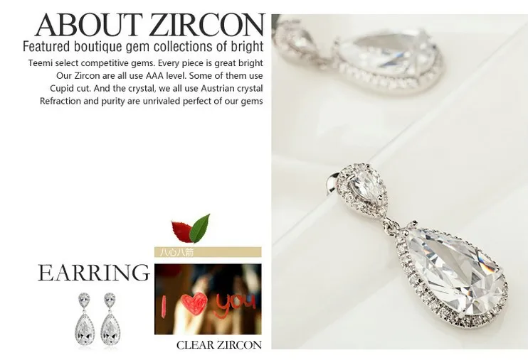 LUOTEEMI Elegant Teardrop Shape White CZ Stone Fashion Waterdrop Bridal Earrings for Sexy Lady Luxury Dinner Dress Accessories