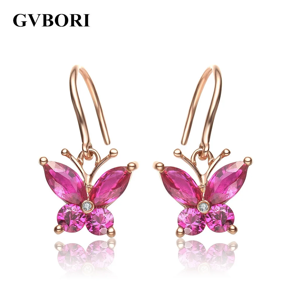 Серьги GVBORI из натуральных жемчужин, рубин, драгоценный камень, 18K золото, висячие серьги в форме бабочки для женщин, хорошее ювелирное изделие, подарок на свадьбу/помолвку/женский день