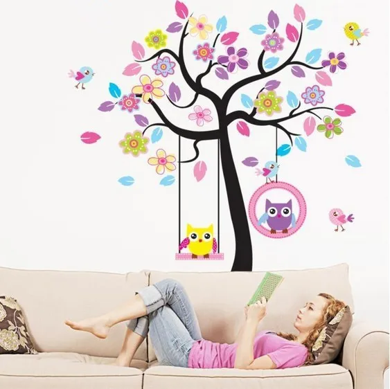 Новое поступление Цветок Дерево Совы съемный стикер этикета Детские декора стен в детской комнате