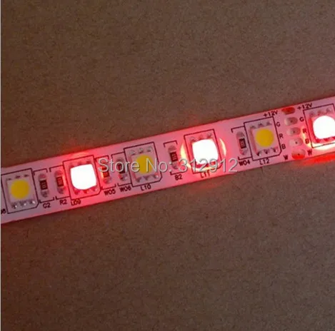 5 м 300 светодиоды 60LED/M 5050 RGBW (RGB + теплый белый) Светодиодные ленты света; водонепроницаемый в силиконовое покрытие; DC12V вход; 72 Вт