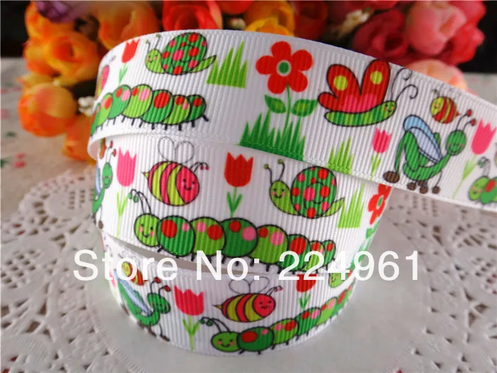 Новое поступление 7/"(22 мм) насекомые печатных Grosgrain ленты мультфильм ленты ткани ленты 50 ярдов wqwq14040915