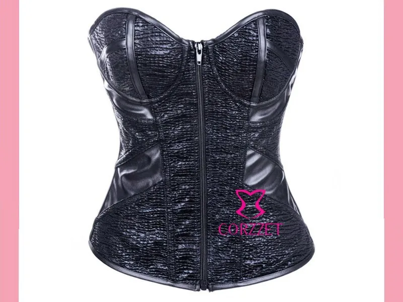 Для Похудения Body Shaper дамы молнии золото корсет Топ сексуальный ПВХ корсеты корсетные Для женщин Push Up Overbust Корсеты и бюстье S-XXL