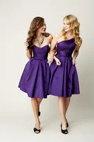 Wholesale 2013 New Hot Sale Cheap Sexy Sweetheart Purple Satin Pleated Knee Length Ruffles Bridesmaid Dresses BD8011