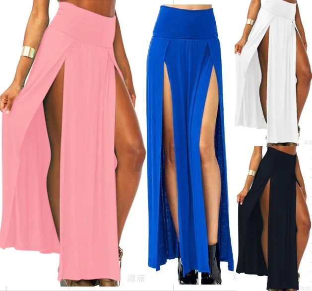 high waisted maxi skirt with slits