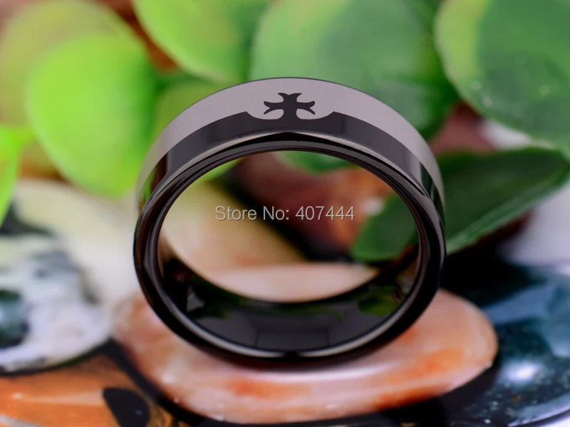 Бесплатная доставка YGK JEWELRY Лидер продаж 8 мм черный труб Masonic крест тамплиеров Вольфрам обручальное кольцо из карбида