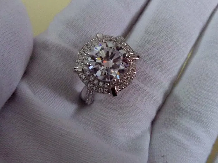 Подлинная Silver 3CT diamond Обручение кольцо Для женщин заявление Юбилей Love подарок для подруги натуральная чистого серебра кольцо
