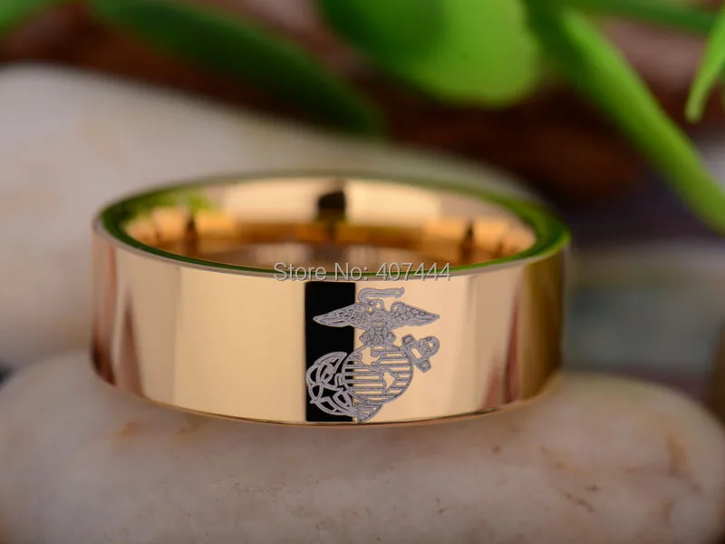 Бесплатная доставка YGK JEWELRY Лидер продаж 8 мм золото Цвет трубы Army военные Marines мужские Вольфрам обручальное кольцо из карбида